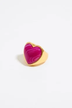 Mujer BIMBA Y LOLA Anillos<Anillo Corazon Piedra Fucsia