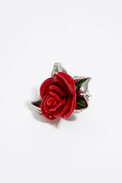 Mujer BIMBA Y LOLA Anillos<Anillo Rosa Resina Roja Hojas Plateadas