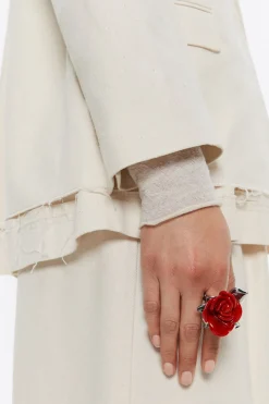 Mujer BIMBA Y LOLA Anillos<Anillo Rosa Resina Roja Hojas Plateadas