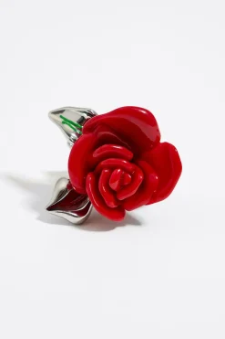 Mujer BIMBA Y LOLA Anillos<Anillo Rosa Resina Roja Hojas Plateadas