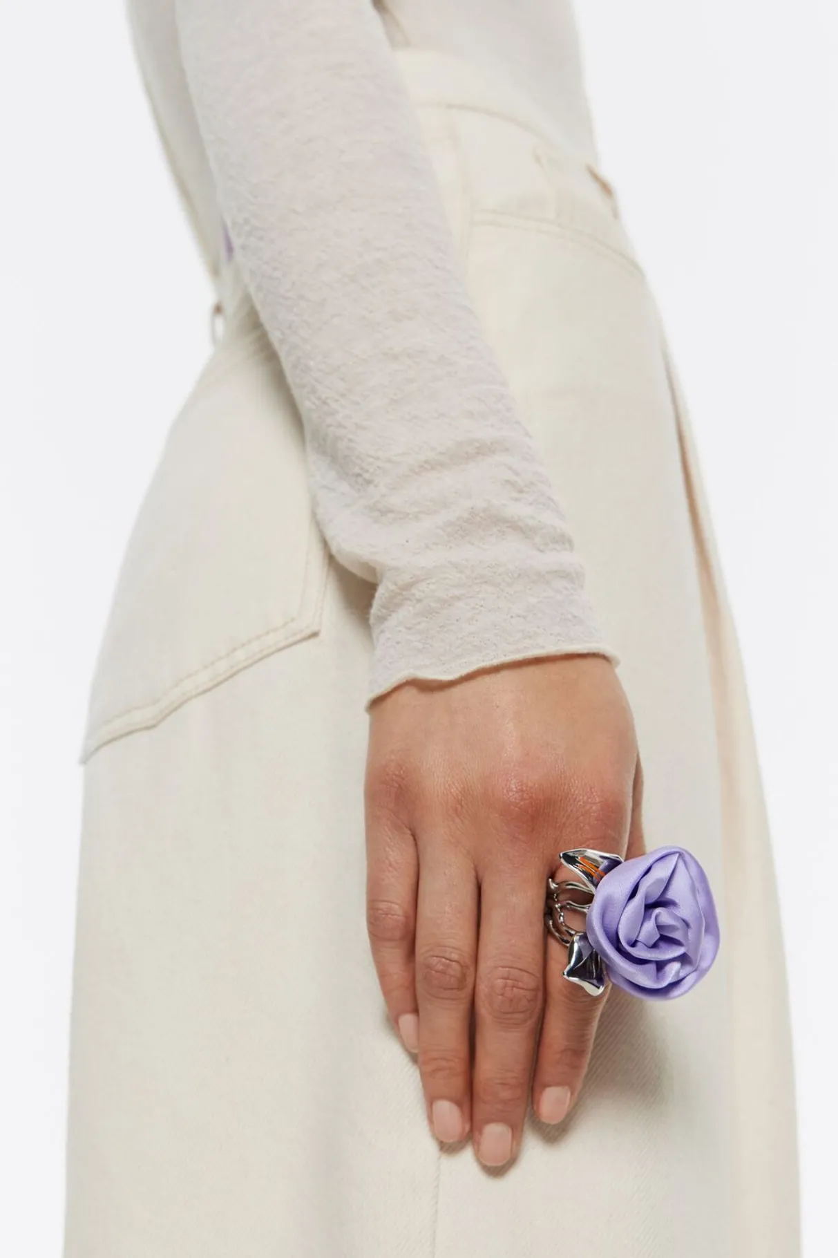 Mujer BIMBA Y LOLA Anillos<Anillo Rosa Tejido Lila Hojas Plateadas