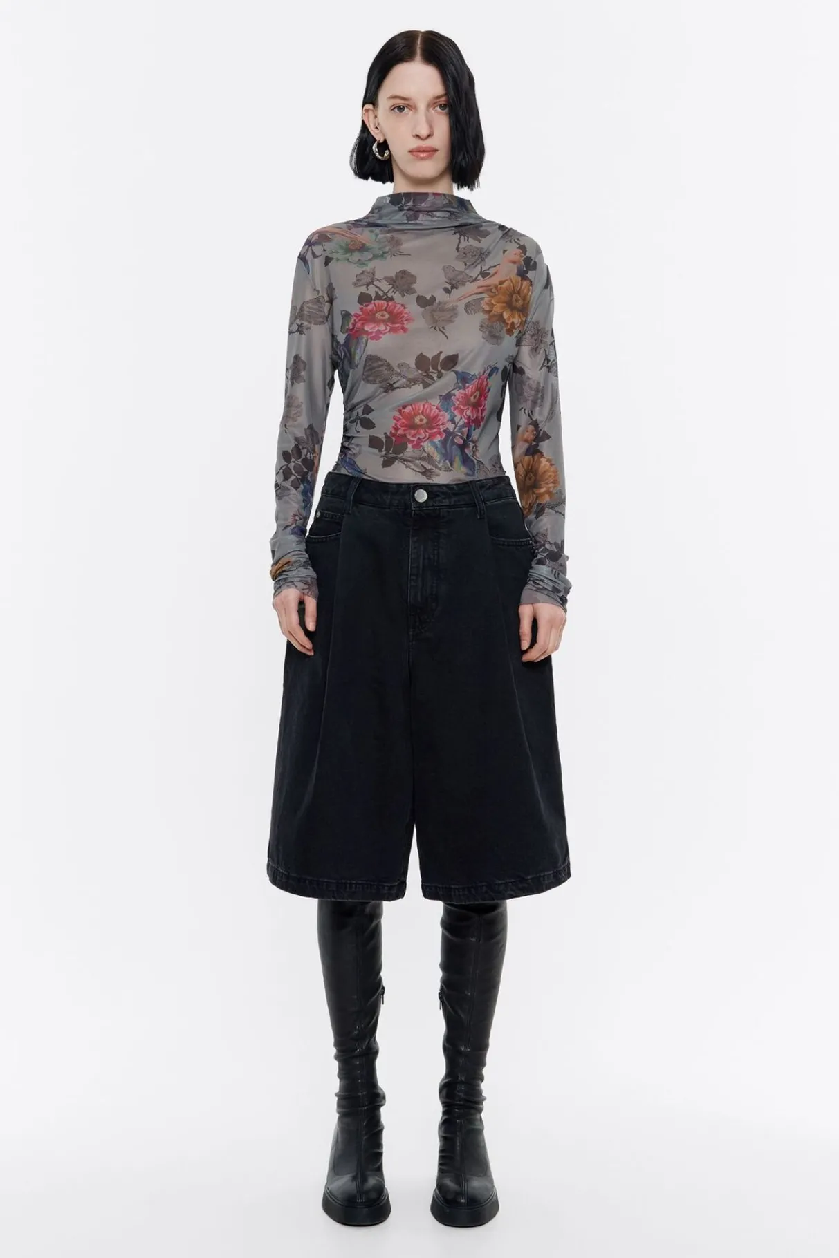 Mujer BIMBA Y LOLA Denim<Bermuda Denim Pinzas Negro Lavado