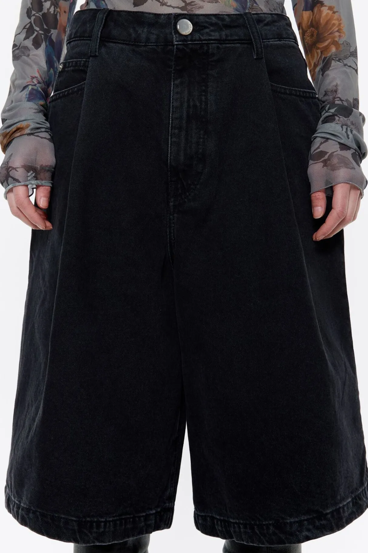 Mujer BIMBA Y LOLA Denim<Bermuda Denim Pinzas Negro Lavado