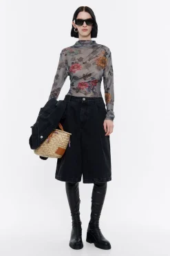 Mujer BIMBA Y LOLA Denim<Bermuda Denim Pinzas Negro Lavado