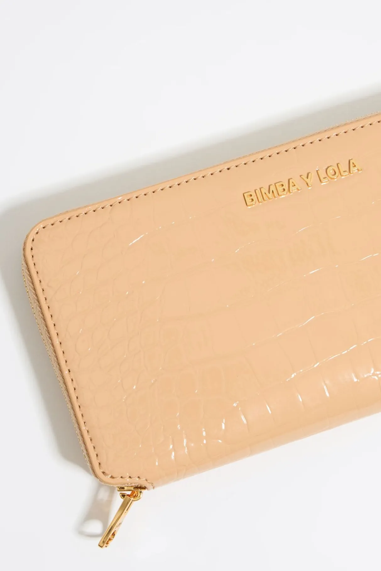 Mujer BIMBA Y LOLA Billeteras<Billetera Horizontal Cremallera Grabado Cocodrilo Arena