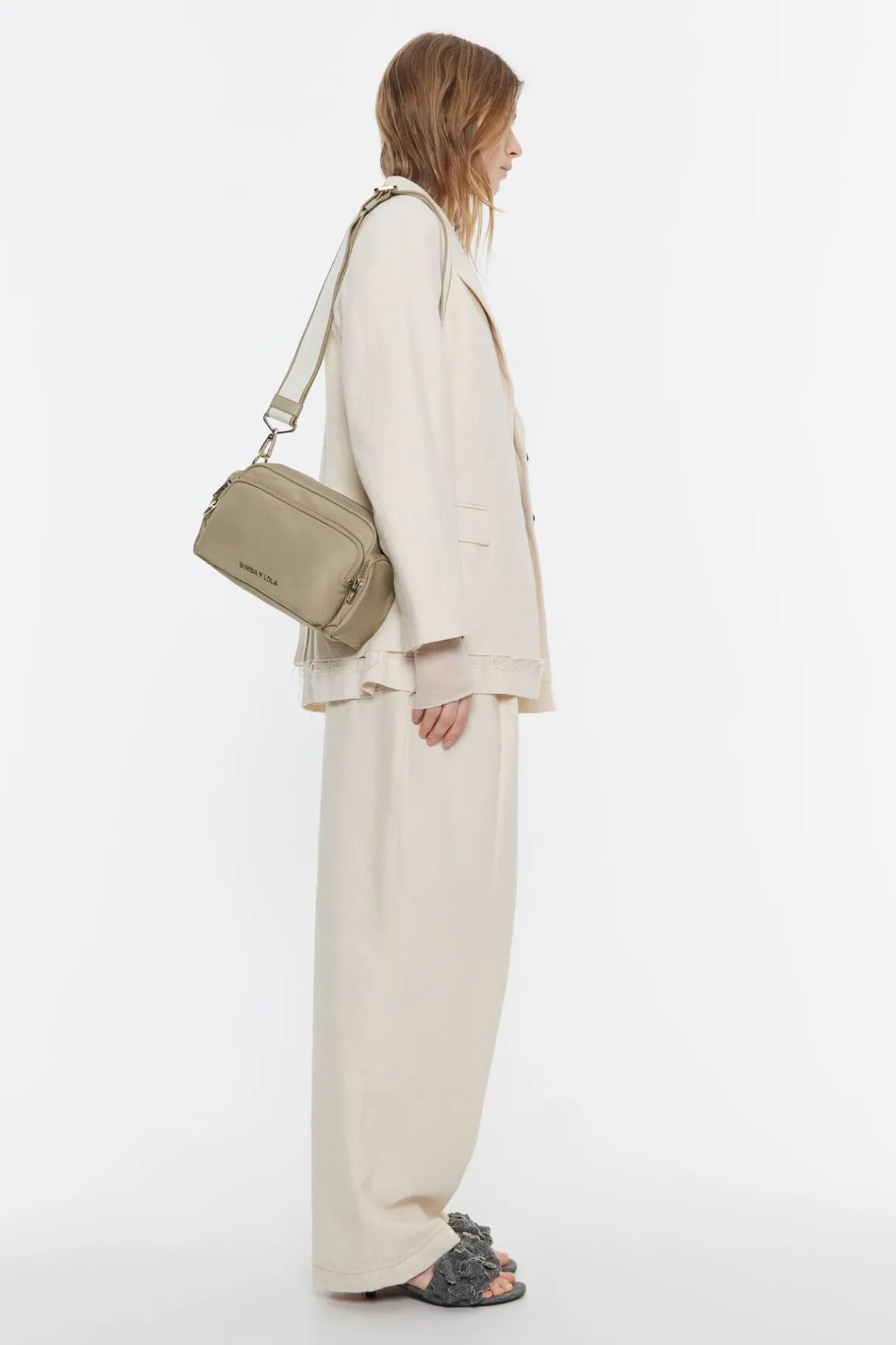 Mujer BIMBA Y LOLA Bolsos Nylon<Bolso Bandolera Mediano Nylon Caqui Claro