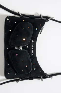 Mujer BIMBA Y LOLA Bolsos Pocket<Bolso Hobo Pocket Mini Piel Swarovski Negro