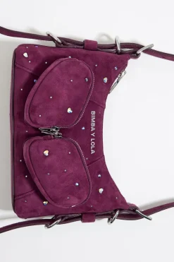 Mujer BIMBA Y LOLA Bolsos Pocket<Bolso Hobo Pocket Mini Piel Swarovski Berenjena