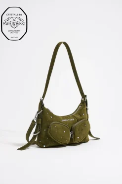 Mujer BIMBA Y LOLA Bolsos Pocket<Bolso Hobo Pocket Mini Piel Swarovski Oliva
