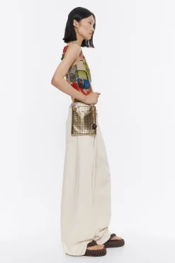 Mujer BIMBA Y LOLA Minibolsos<Bolso Plano Mini Malla Metalica Oro