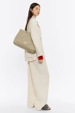 Mujer BIMBA Y LOLA Bolsos Nylon<Bolso Shopper Grande Nylon Acolchado Caqui Claro