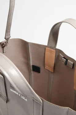 Mujer BIMBA Y LOLA Bolsos Piel<Bolso Shopper Grande Piel Gris Verdoso