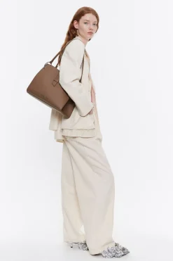 Mujer BIMBA Y LOLA Bolsos Piel<Bolso Shopper Grande Piel Topo Oscuro