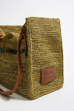 Mujer BIMBA Y LOLA Bolsos De Hombro<Bolso Tote Grande Rafia Caqui