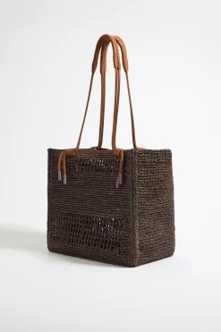 Mujer BIMBA Y LOLA Bolsos De Hombro<Bolso Tote Grande Rafia Chocolate