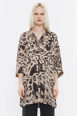 Mujer BIMBA Y LOLA Camisas<Camisa Oversize Fluida Animal Mix Camel