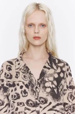 Mujer BIMBA Y LOLA Camisas<Camisa Oversize Fluida Animal Mix Camel