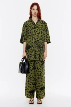 Mujer BIMBA Y LOLA Total Look<Camisa Oversize Lino Animal Mix Verde