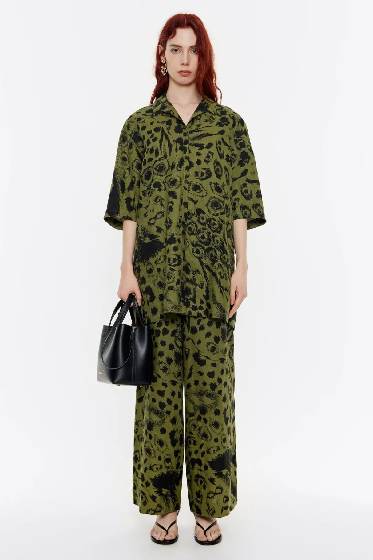 Mujer BIMBA Y LOLA Total Look<Camisa Oversize Lino Animal Mix Verde