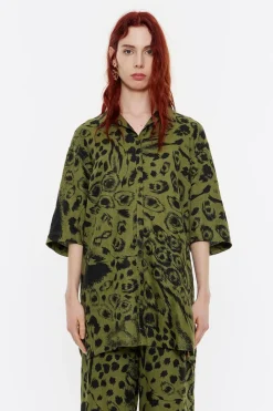 Mujer BIMBA Y LOLA Camisas<Camisa Oversize Lino Animal Mix Verde