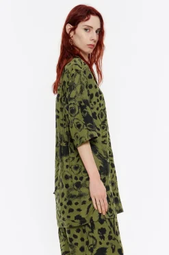 Mujer BIMBA Y LOLA Camisas<Camisa Oversize Lino Animal Mix Verde