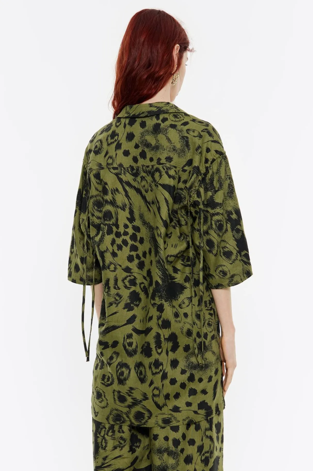 Mujer BIMBA Y LOLA Camisas<Camisa Oversize Lino Animal Mix Verde