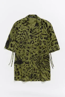 Mujer BIMBA Y LOLA Camisas<Camisa Oversize Lino Animal Mix Verde