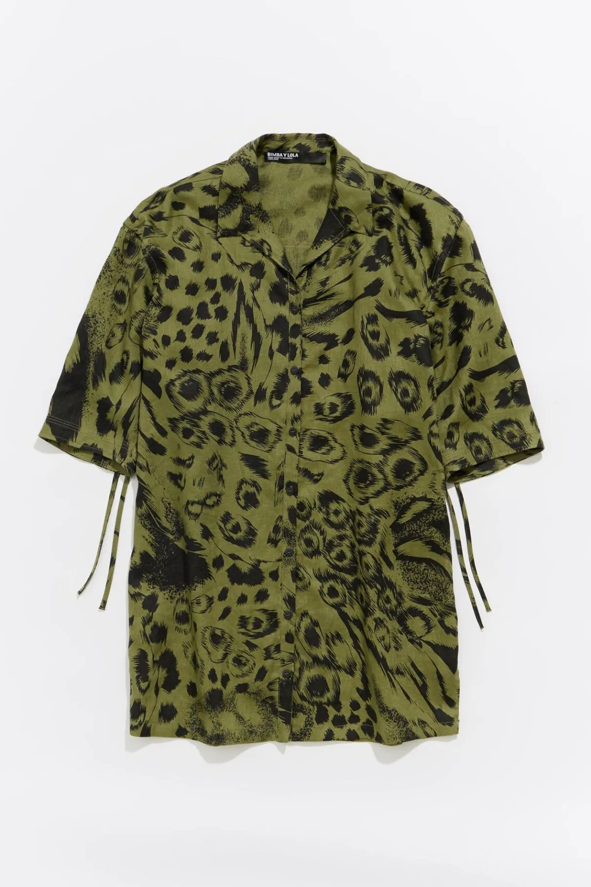 Mujer BIMBA Y LOLA Camisas<Camisa Oversize Lino Animal Mix Verde