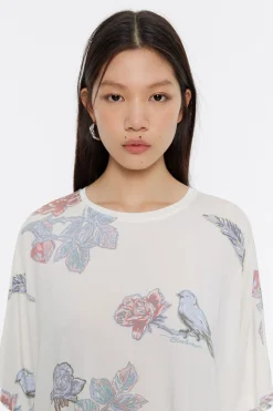 Mujer BIMBA Y LOLA Camisetas<Camiseta Boxy Viscosa Birds Marfil