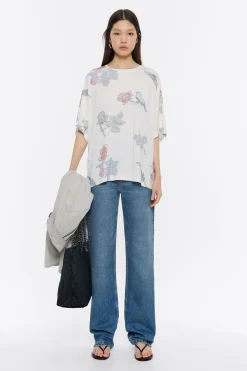 Mujer BIMBA Y LOLA Camisetas<Camiseta Boxy Viscosa Birds Marfil