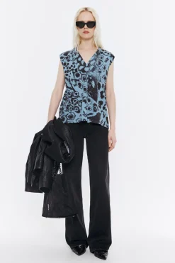 Mujer BIMBA Y LOLA Camisetas<Camiseta Recta Algodon Animal Mix Azul