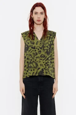 Mujer BIMBA Y LOLA Camisetas<Camiseta Recta Animal Mix Verde
