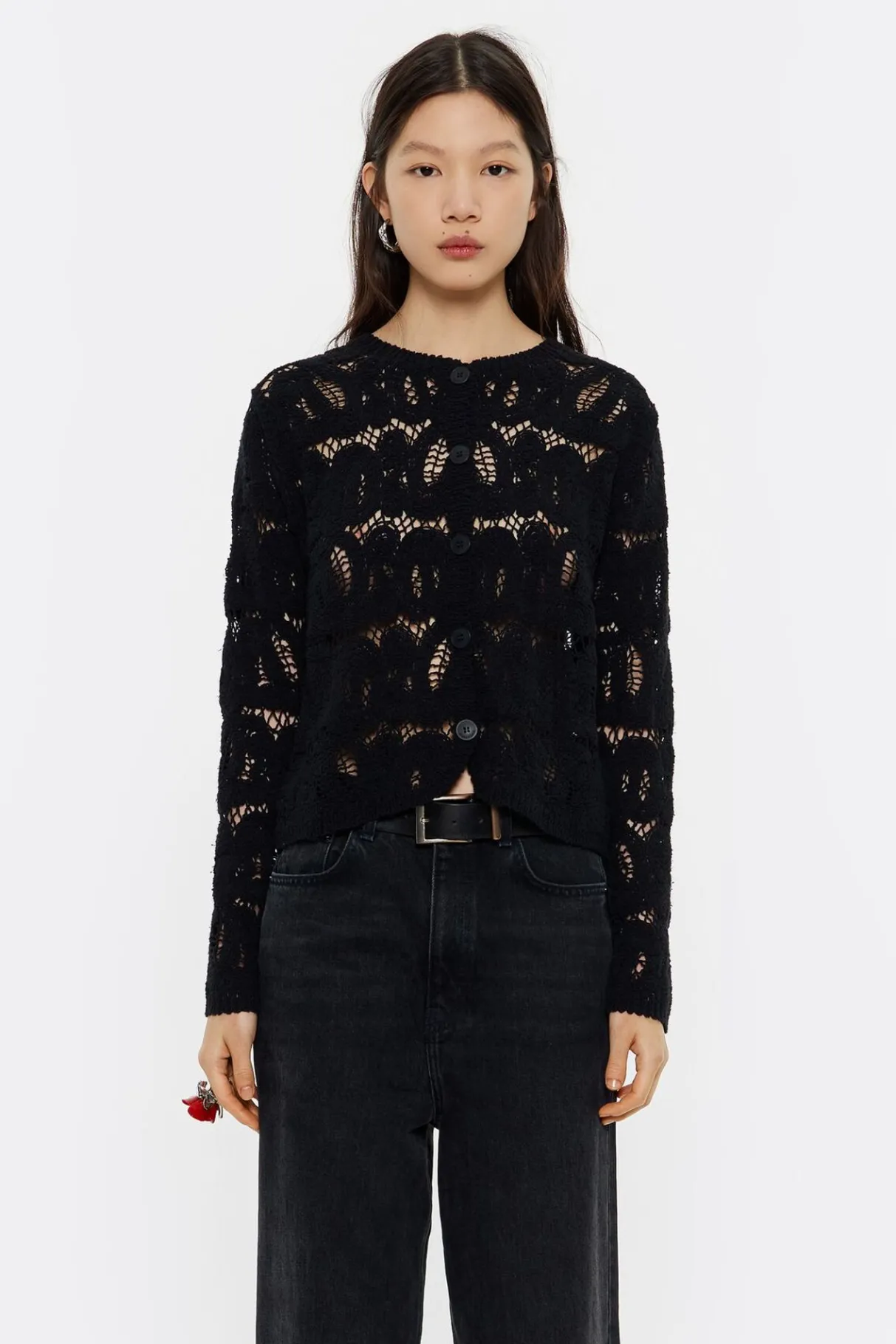 Mujer BIMBA Y LOLA Punto<Cardigan Algodon Jacquard Negro