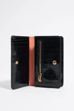 Mujer BIMBA Y LOLA Carteras Y Monederos<Cartera Solapa Grabado Cocodrilo Negra