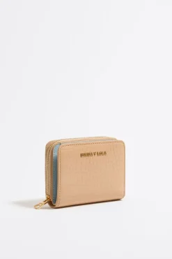 Mujer BIMBA Y LOLA Carteras Y Monederos<Cartera Solapa Grabado Cocodrilo Arena