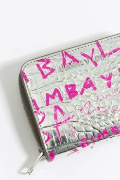 Mujer BIMBA Y LOLA Carteras Y Monederos<Cartera Solapa Grabado Cocodrilo Plata