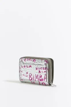 Mujer BIMBA Y LOLA Carteras Y Monederos<Cartera Solapa Grabado Cocodrilo Plata