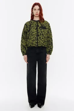 Mujer BIMBA Y LOLA Gabardinas Y Chaquetas<Cazadora Acolchada Lino Animal Mix Verde