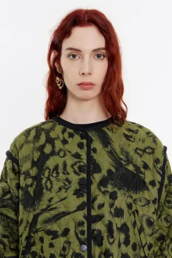 Mujer BIMBA Y LOLA Gabardinas Y Chaquetas<Cazadora Acolchada Lino Animal Mix Verde