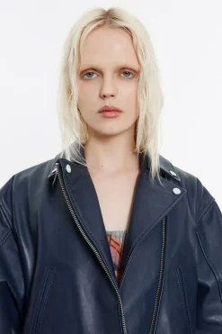 Mujer BIMBA Y LOLA Piel<Cazadora Biker Piel Azul Oscuro