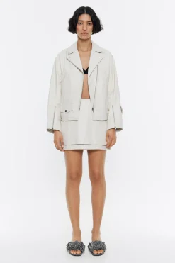 Mujer BIMBA Y LOLA Piel<Cazadora Biker Piel Gris Hielo