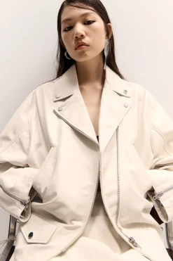 Mujer BIMBA Y LOLA Piel<Cazadora Biker Piel Gris Hielo