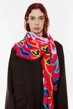 Mujer BIMBA Y LOLA Pañuelos<Chal Corazones Grafiti Fresa