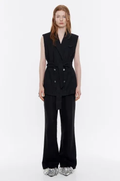 Mujer BIMBA Y LOLA Total Look<Chaleco Cruzado Lino Negro Lavado