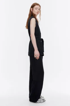 Mujer BIMBA Y LOLA Total Look<Chaleco Cruzado Lino Negro Lavado