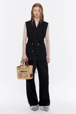 Mujer BIMBA Y LOLA Total Look<Chaleco Cruzado Lino Negro Lavado