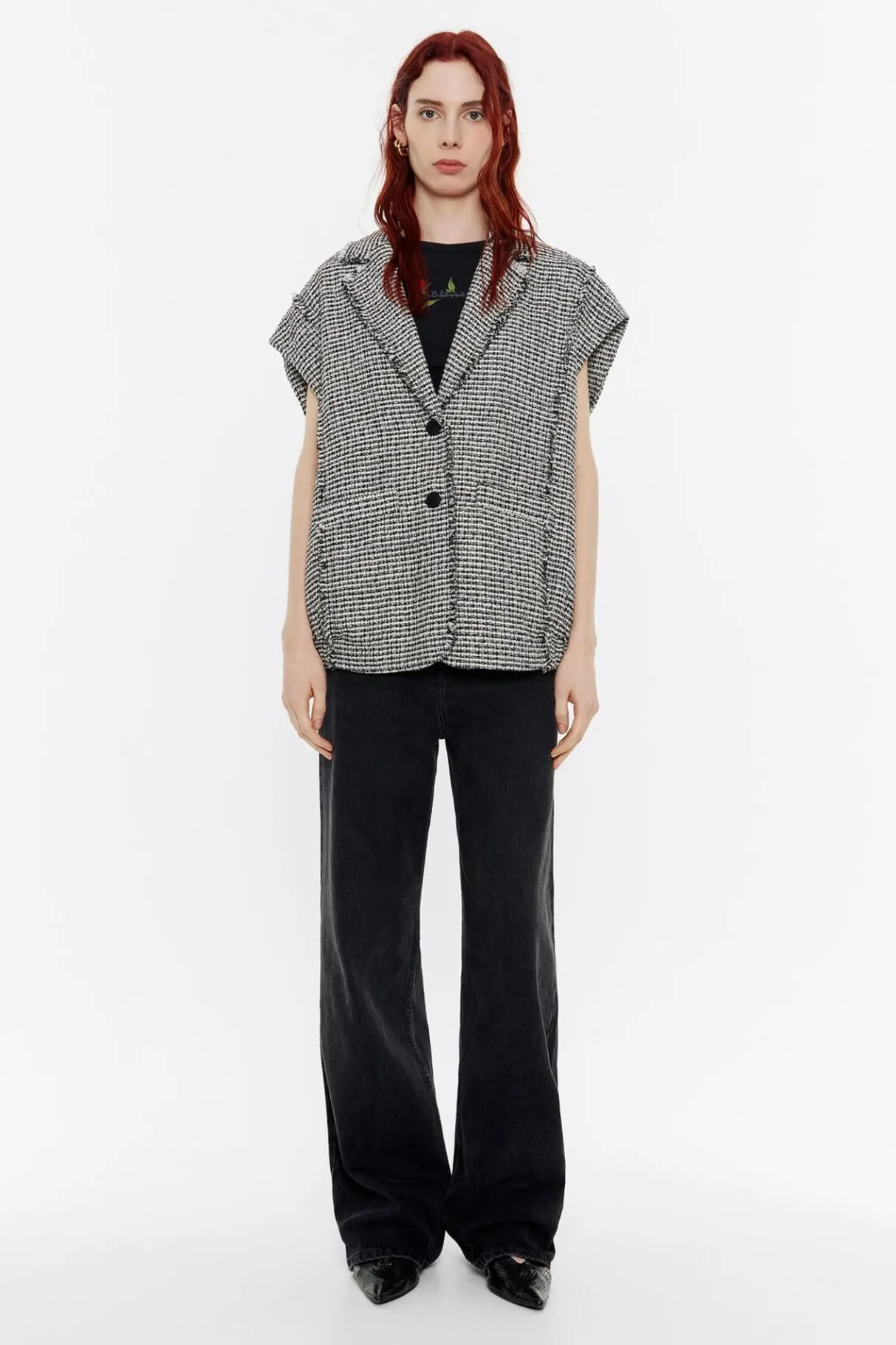 Mujer BIMBA Y LOLA Gabardinas Y Chaquetas<Chaleco Oversize Desflecado Tweed Marfil