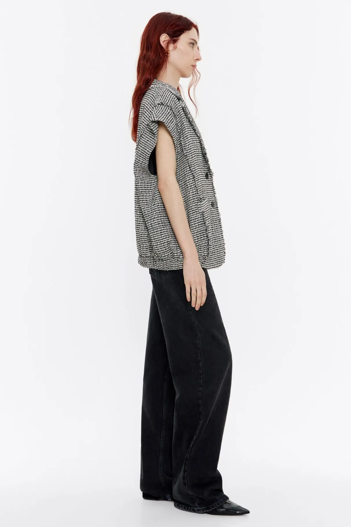 Mujer BIMBA Y LOLA Gabardinas Y Chaquetas<Chaleco Oversize Desflecado Tweed Marfil