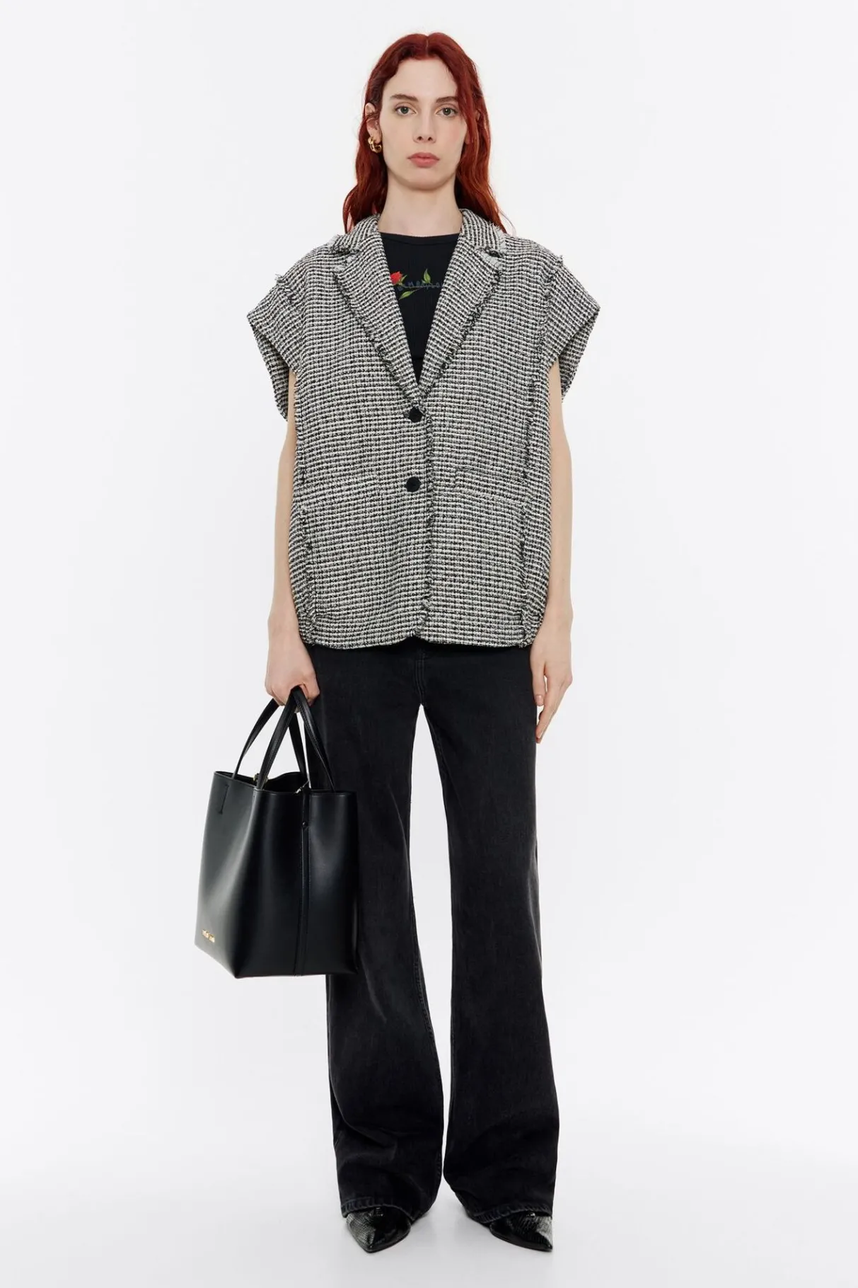Mujer BIMBA Y LOLA Gabardinas Y Chaquetas<Chaleco Oversize Desflecado Tweed Marfil