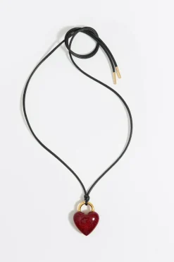 Mujer BIMBA Y LOLA Collares<Collar Cordon Piel Corazon Glitter Rojo